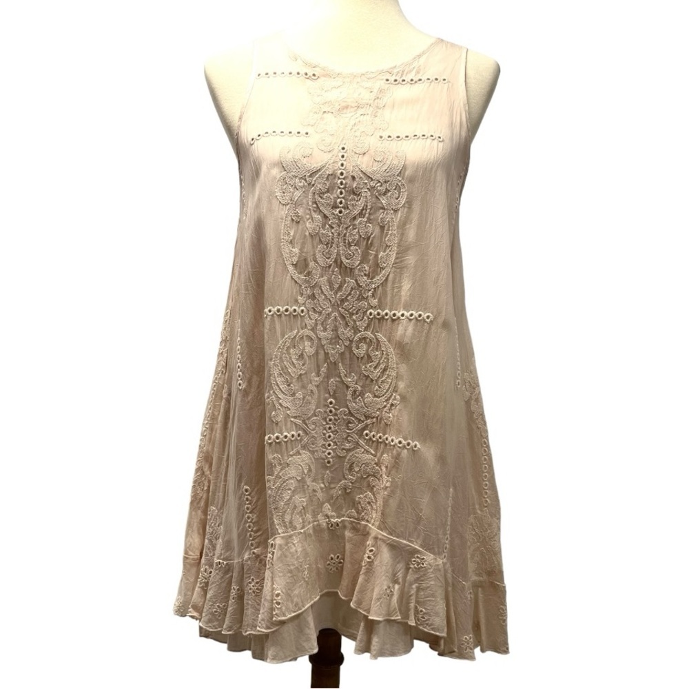 Johnny Was NWT Pale Pink Embroidered Boho Sleeveless Tunic Top Women’s Small - Picture 11 of 11